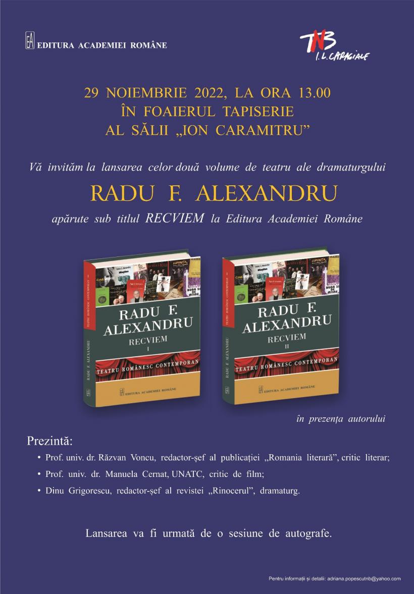 Lansare de carte. Două volume de teatru semnate de Radu F. Alexandru 