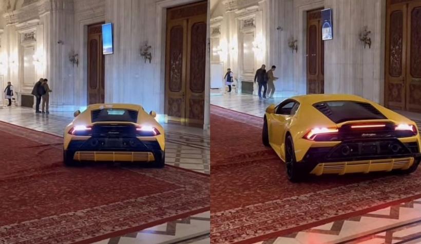 Un Lamborghini face „drifturi” pe holul Parlamentului. Imaginile au devenit virale pe internet 