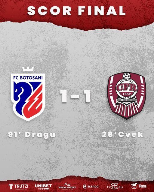 Rezultate din Superliga: FC Botoșani-CFR Cluj 1-1, U Cluj-UTA Arad 0-0 18814694