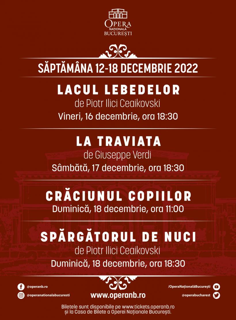 Spectacole cu tematică de Crăciun în decembrie pe scena Operei Naționale București