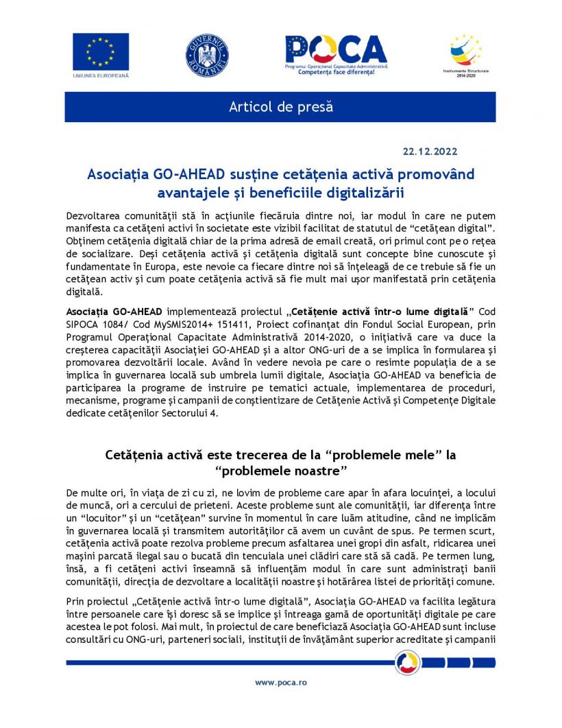 Asociația GO-AHEAD susține cetățenia activă promovând avantajele și beneficiile digitalizării 18819773
