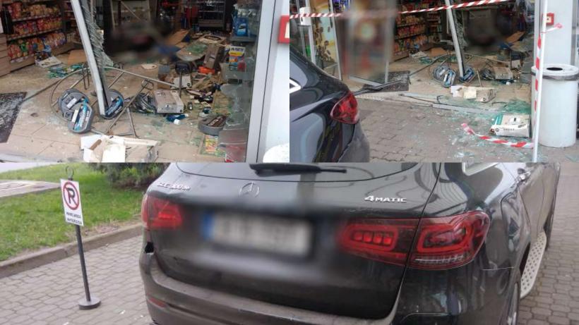 Accident mai puțin obișnuit la Arad. Un şofer a dat cu spatele și a intrat cu maşina în magazinul unei benzinării