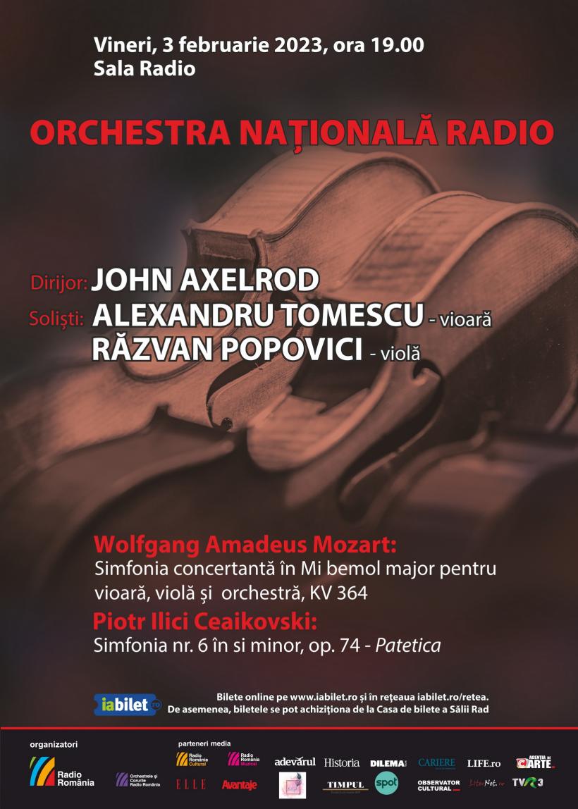 Dirijorul american JOHN AXELROD,  ALEXANDRU TOMESCU (vioară) și RĂZVAN POPOVICI (violă): Concert Mozart/Ceaikovski la Sala Radio 18823164