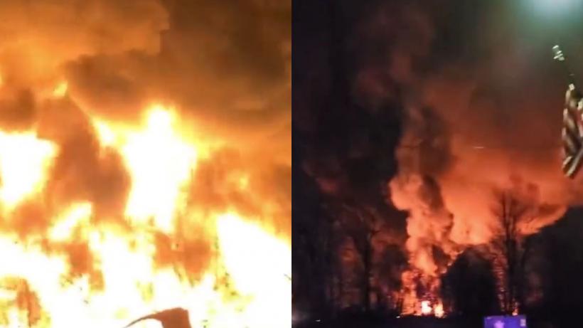 Un incendiu uriaș a fost provocat de deraierea unui tren în Ohio, SUA