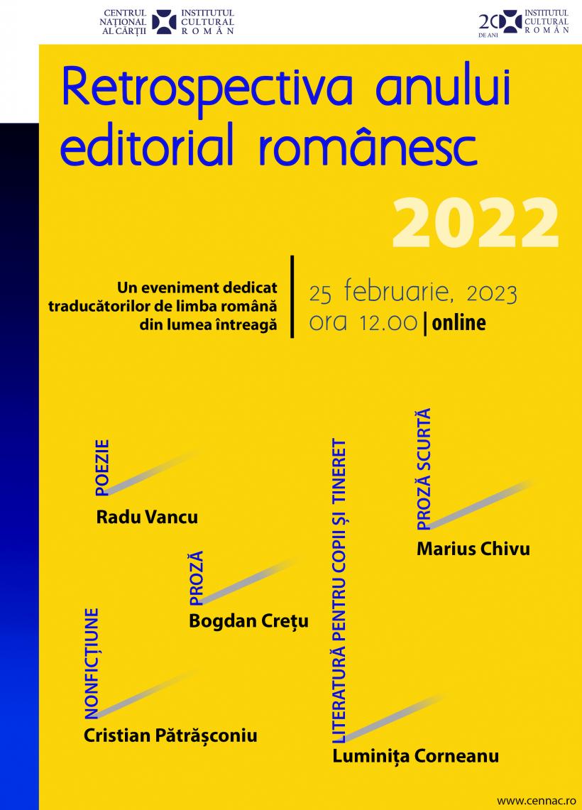 Retrospectiva anului editorial românesc 2022: eveniment dedicat traducătorilor de limba română, organizat de ICR prin Centrul Național al Cărții