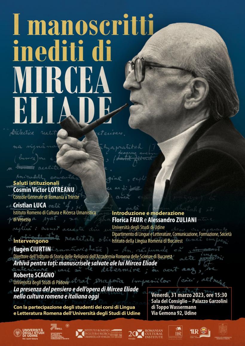 Conferinţa „Manuscrisele inedite ale lui Mircea Eliade”, Sala de Consiliu a Palatului Garzolini di Toppo Wassermann al Universităţii din Udine
