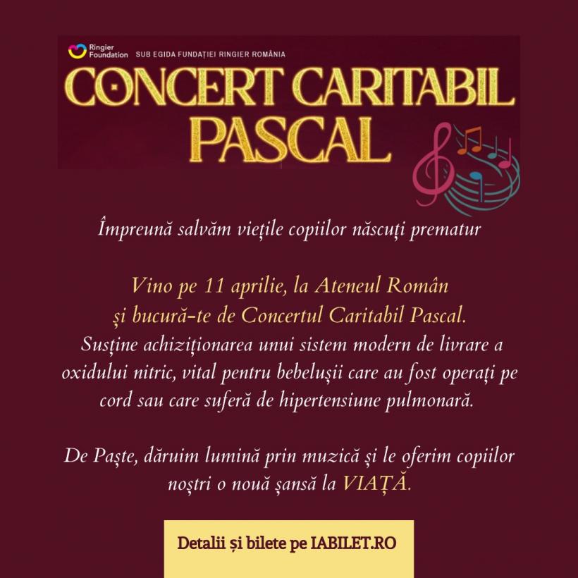 Zeci de artiști de notorietate îi invită pe iubitorii de concerte să se alăture Campaniei pentru salvarea copiilor născuți prematur. 11 aprilie, Ateneul Român: „Concertul Caritabil Pascal”