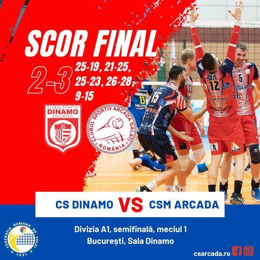 Volei masculin:Arcada Galați învinge Dinamo București în primul meci din semifinalele campionatului