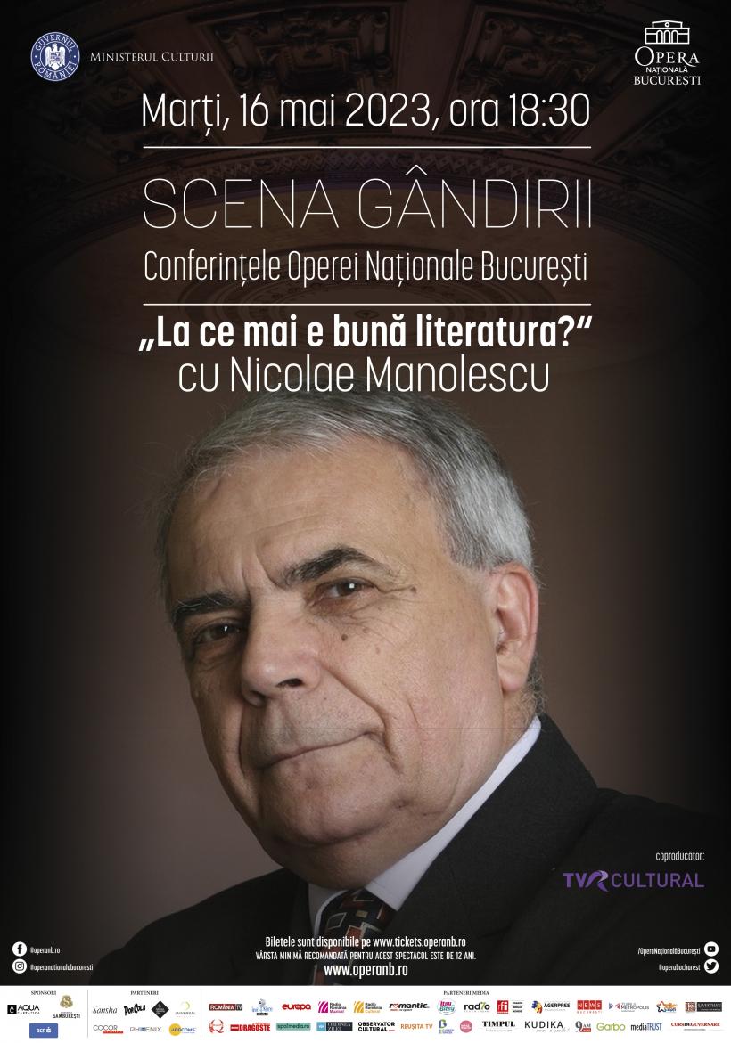 Criticul literar Nicolae Manolescu, invitat în luna mai la Scena Gândirii de la ONB