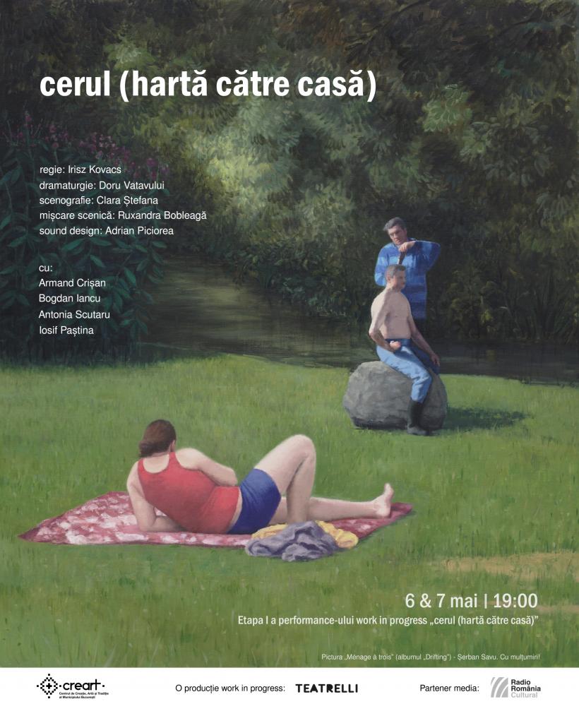 „cerul (hartă către casă)” un nou spectacol work in progress marca Teatrelli, regizat de Irisz Kovacs și inspirat din pictura lui Șerban Savu, are premiera pe 6 şi 7 mai