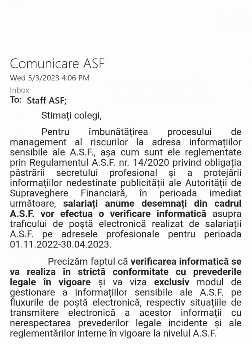 Stimați colegi, cine a ciripit? ASF își vânează angajații care nu au respectat omerta 18839969