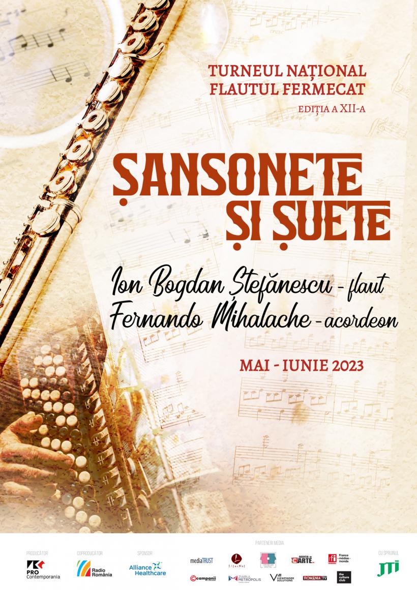 Turneul Flautul Fermecat continuă în luna iunie la Deva, Braşov şi Iaşi. Şansonete şi şuete cu Ion Bogdan Ștefănescu – flaut şi Fernando Mihalache – acordeon 18842324