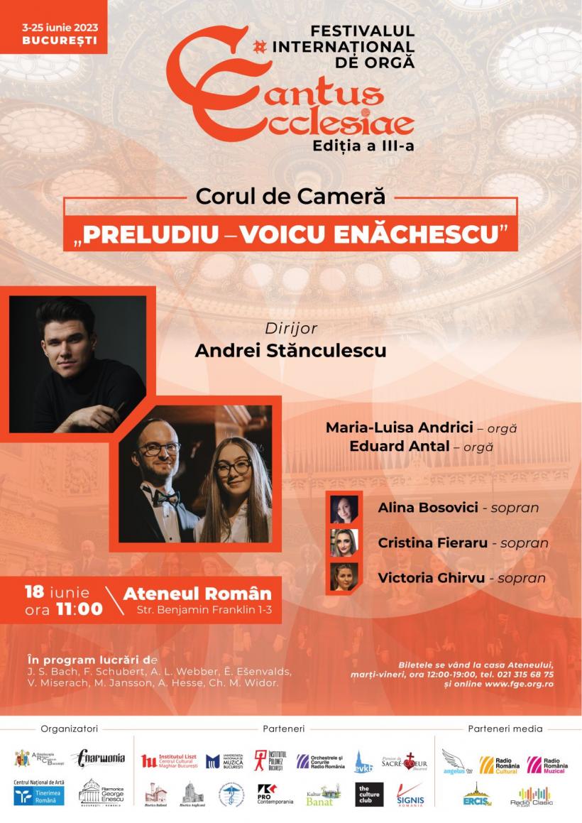 Două orgi și un cor pe scena Ateneului Român din București duminică, 18 iunie, ora 11:00