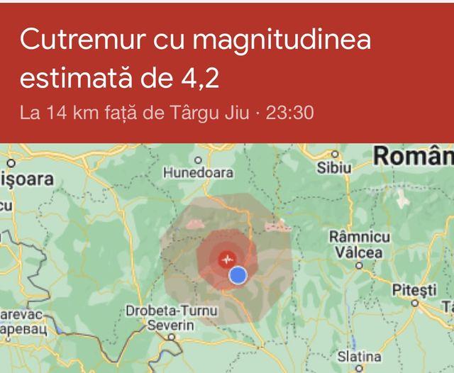 Cutremur în România, în această seară, cu magnitudine 4.4, lângă Târgu Jiu