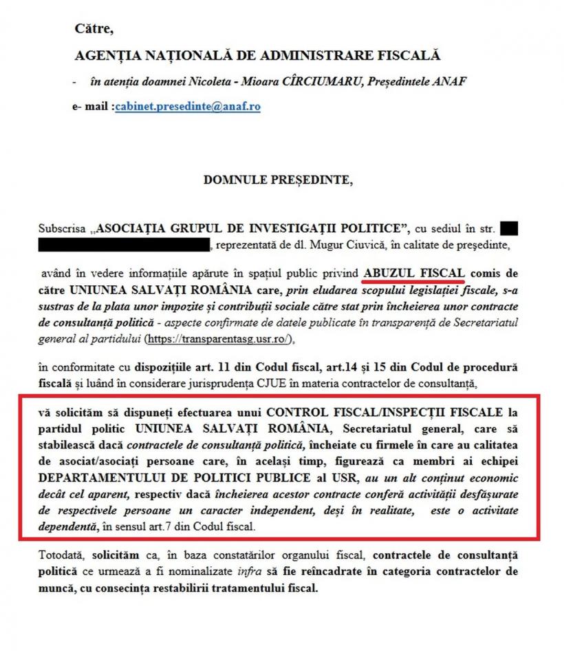 Ancheta „Jurnalul” cu USR și Ghinea a ajuns la ANAF 18853747