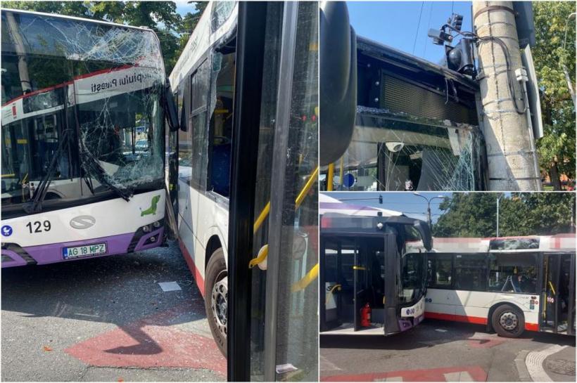 Două autobuze s-au ciocnit în Pitești. Șoferii au ajuns la spital pentru îngrijiri