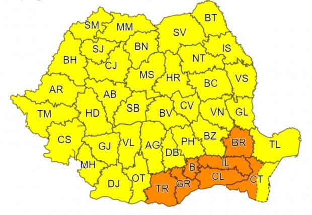 Alertă meteo Cod portocaliu și galben de caniculă în toată România. Iată harta județelor