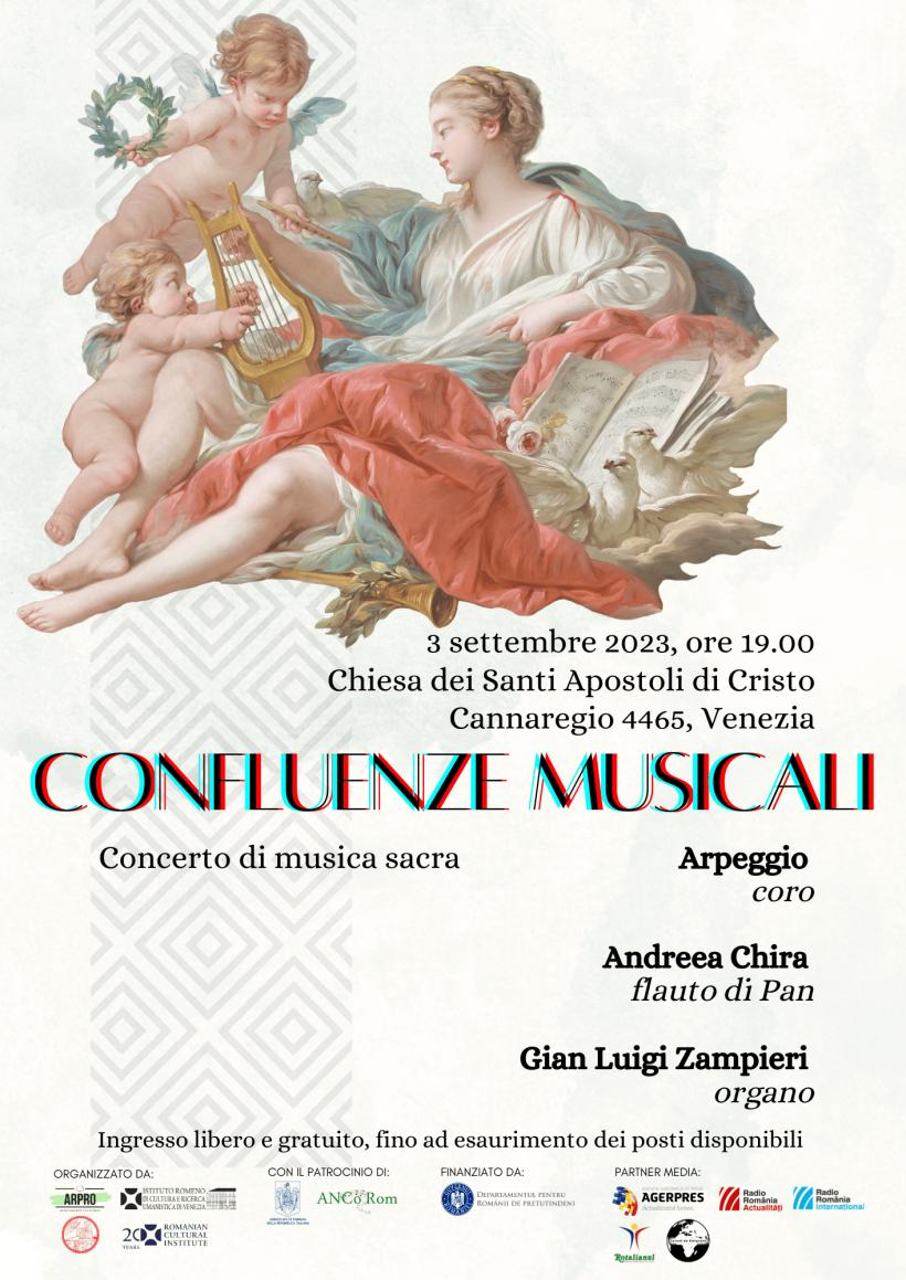 Concert de muzică sacră “Confluenţe muzicale” susţinut de Corul Arpeggio împreună cu Andreea Chira (nai) şi Maestrul Gian Luigi Zampieri (orgă)