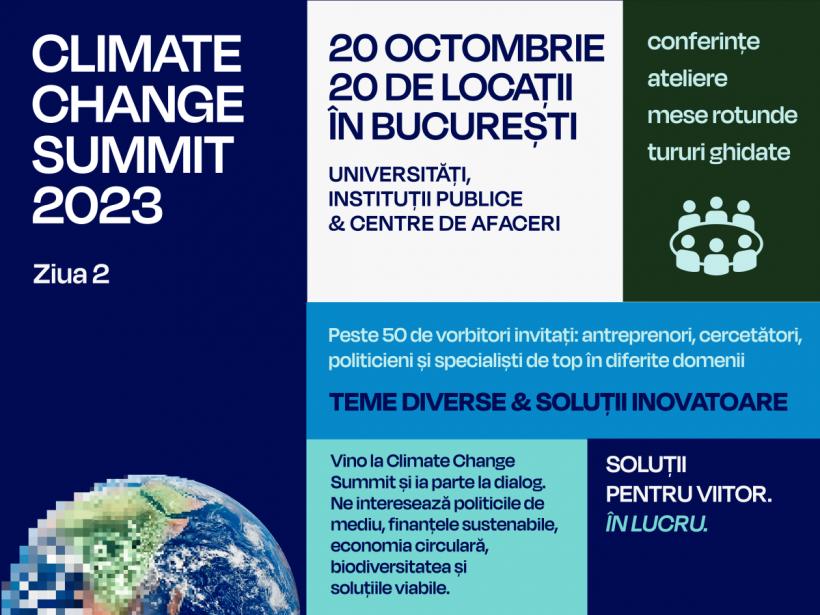 Peste 1500 de participanți sunt așteptați la Climate Change Summit  în perioada 19-20 octombrie. Zeci de conferințe, workshopuri și mese rotunde pe subiectul schimbărilor climatice