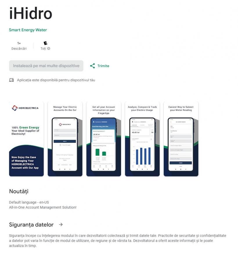 Hidroelectrica a lansat aplicaţia pentru facturare şi transmitere index. Cum o puteți descărca? 18862308