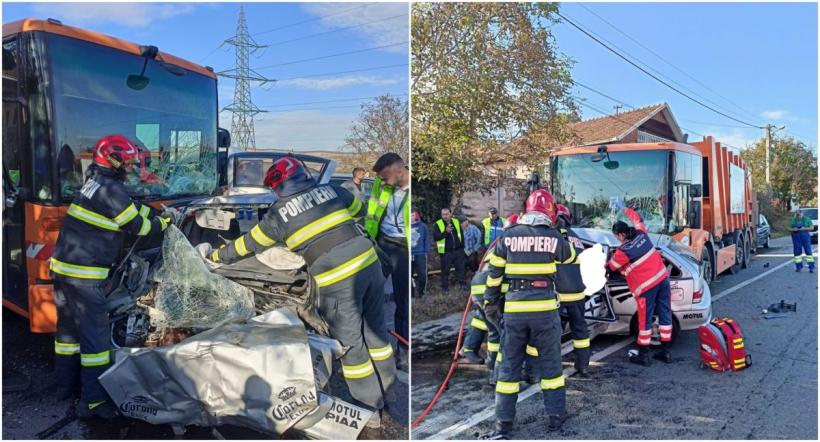 Mașină de gunoi, implicată într-un accident de circulație în Alba. Un bărbat este în stare gravă