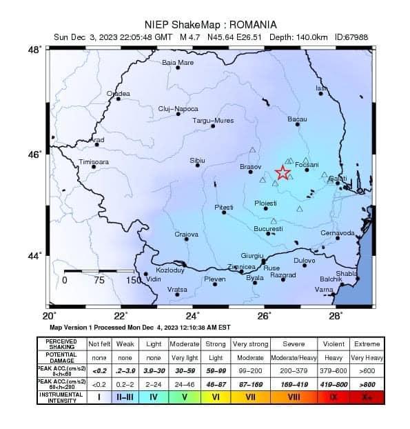 Cutremur în România, astăzi, 4 Decembrie 2023. Seismul s-a simțit până la Constanța