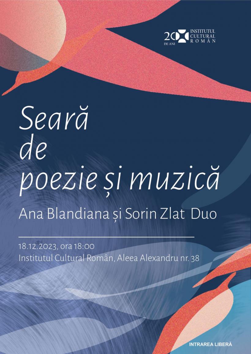 Seară de poezie și muzică cu Ana Blandiana și Sorin Zlat Duo la Institutul Cultural Român