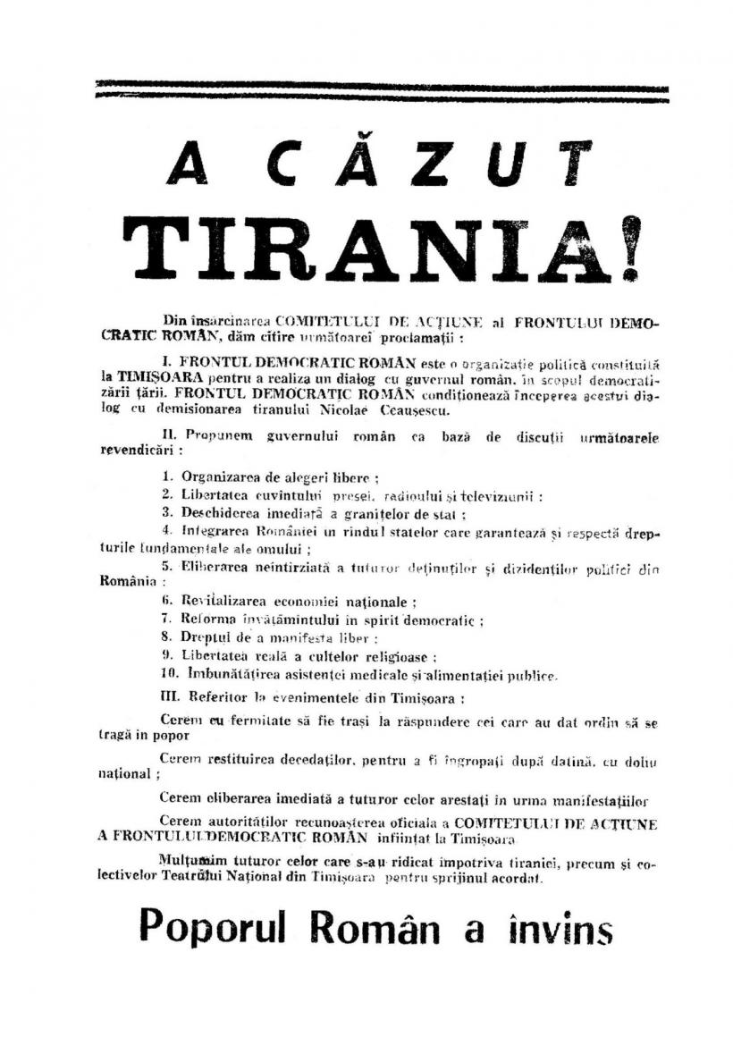 20 decembrie 1989 este ziua care a schimbat definitiv chipul României, prima zi a noii Românii
