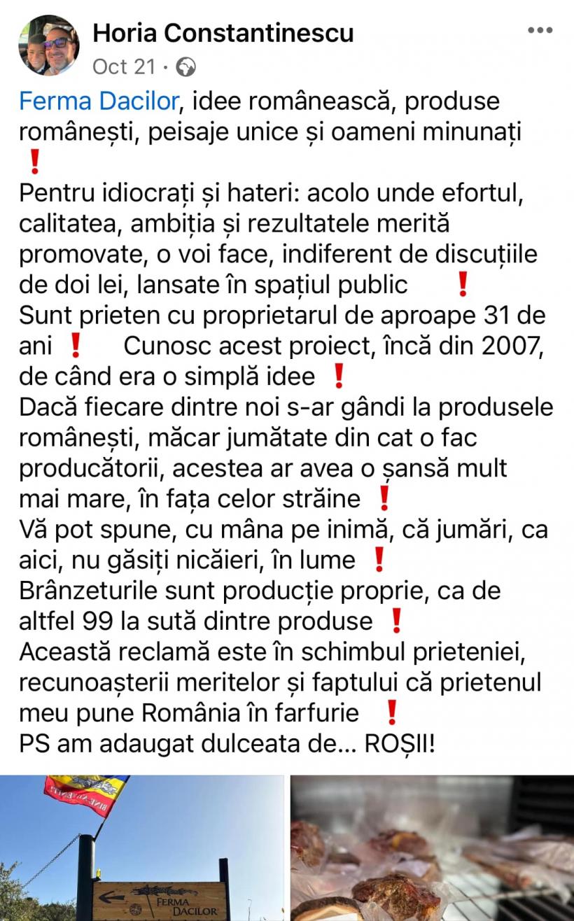 Șeful Protecției Consumatorilor, Horia Constantinescu, laude și promovare pentru Ferma Dacilor, unde cel puțin 6 oameni au ars de vii: Sunt prieten cu proprietarul de aproape 31 de ani 18877044