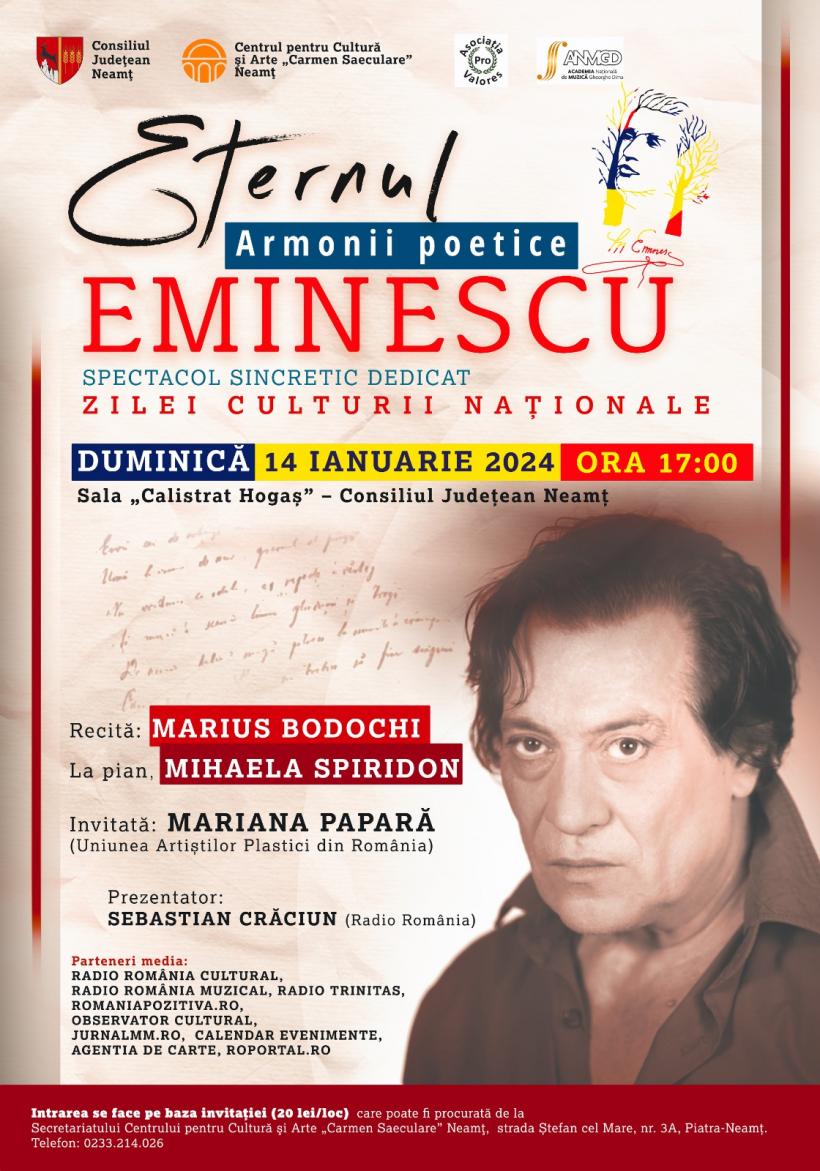 Primul eveniment cultural artistic al anului 2024: „Armonii poetice - ETERNUL EMINESCU”