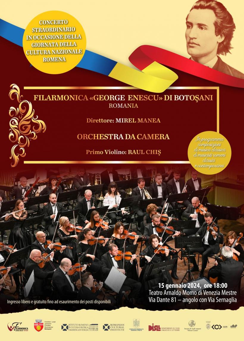 Concert extraordinar al Orchestrei de Cameră a Filarmonicii „George Enescu” din Botoşani, cu prilejul Zilei Culturii Naţionale, la Teatrul „Arnaldo Momo” din Veneţia Mestre