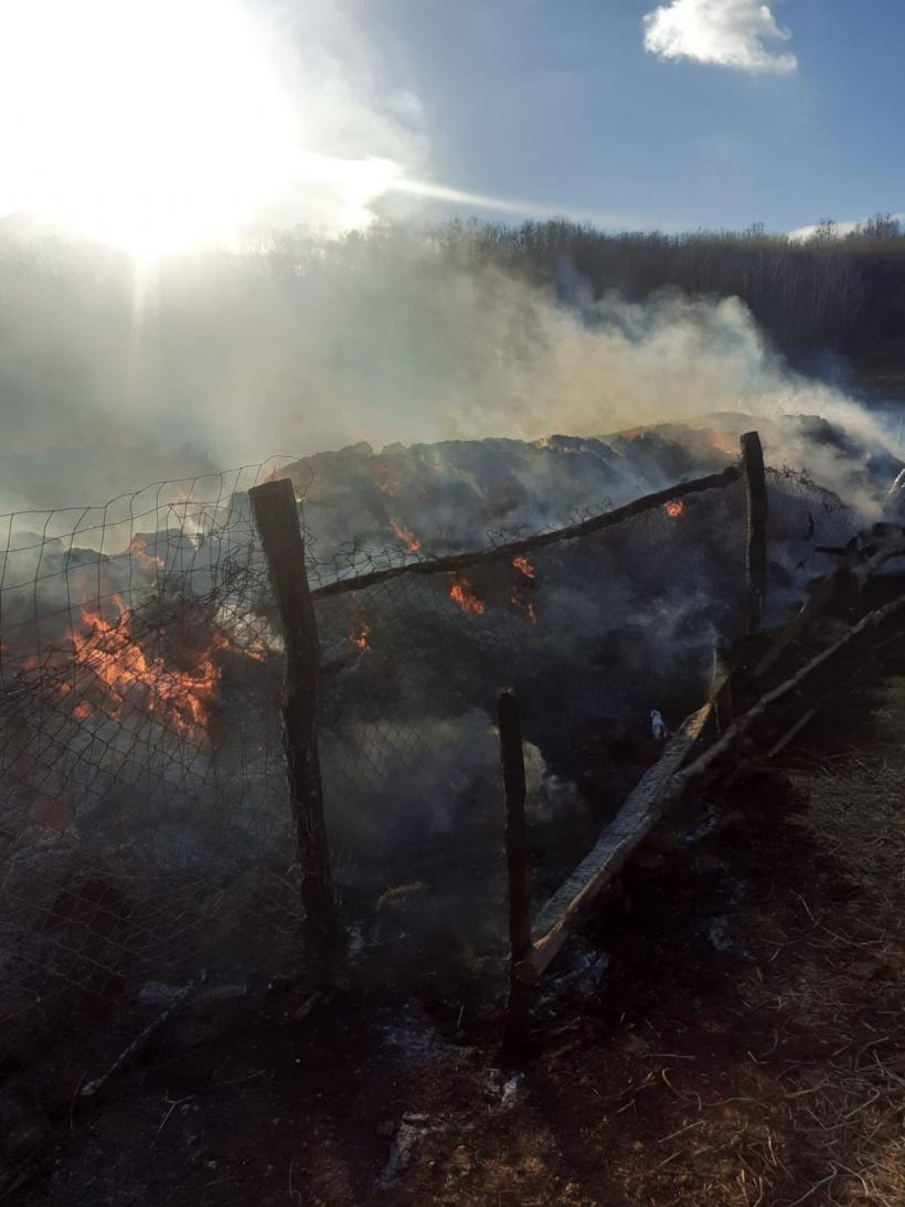 Incendiu la o stână din Vâlcea. Pompierii au stins focul cu ajutorul găleților cu apă