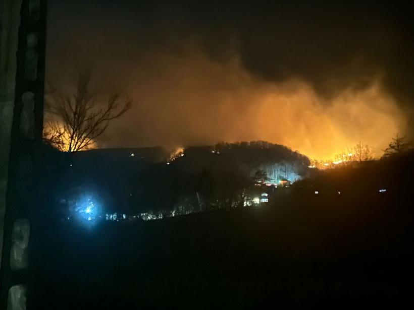 Incendiu de amploare în Vâlcea: Ard peste 100 de hectare de vegetație