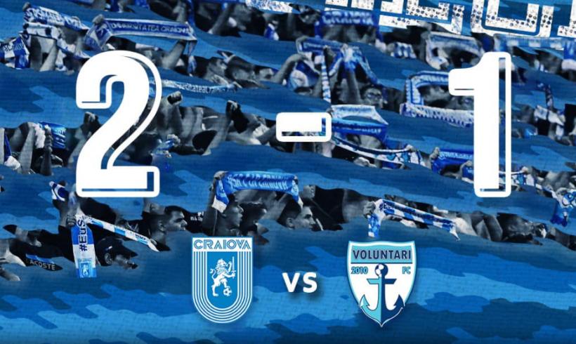 Superliga: Universitatea Craiova s-a impus la limită în fața Voluntariului, 2-1