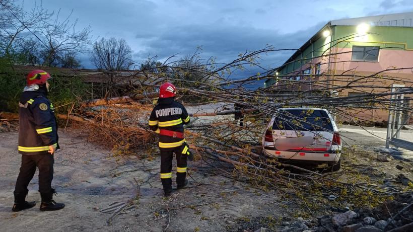 Acoperișul unui bloc a fost smuls de vânt, copacii au căzut pe stradă și peste o mașină 18892356