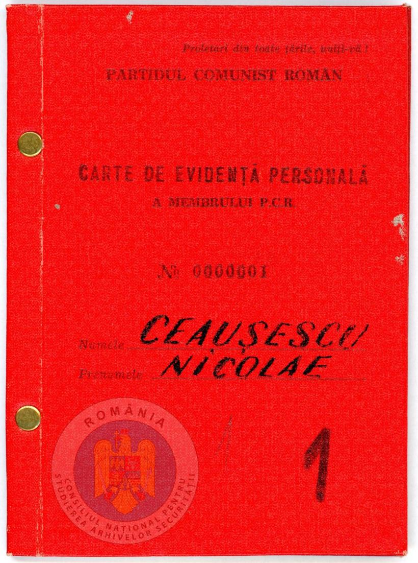 CNSAS a publicat Cartea de evidență personală a membrului P.C.R. No 0000001, Nicolae Ceaușescu