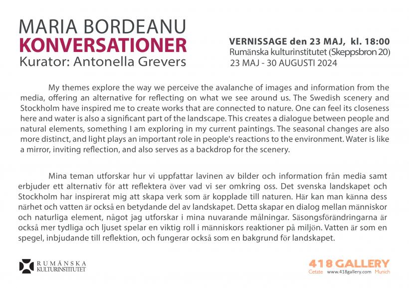 Expoziția Conversații a artistei vizuale Maria Bordeanu, vernisată la ICR Stockholm 18898829
