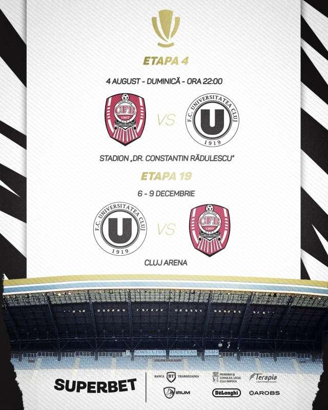 CFR Cluj va fi gazdă în derby-ul cu Universitatea Cluj, din etapa a patra a Superligii
