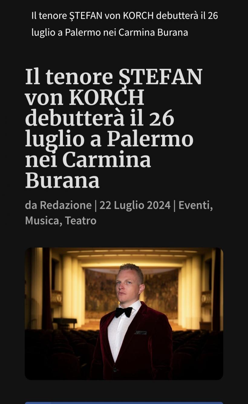Debut de succes în Carmina Burana la Palermo Classica pentru tenorul Ştefan von Korch 18911139