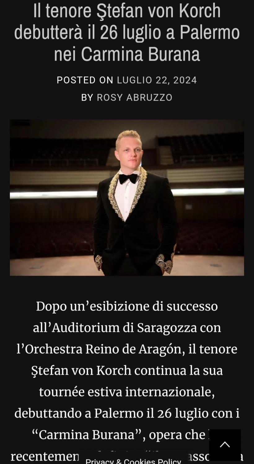 Debut de succes în Carmina Burana la Palermo Classica pentru tenorul Ştefan von Korch 18911143