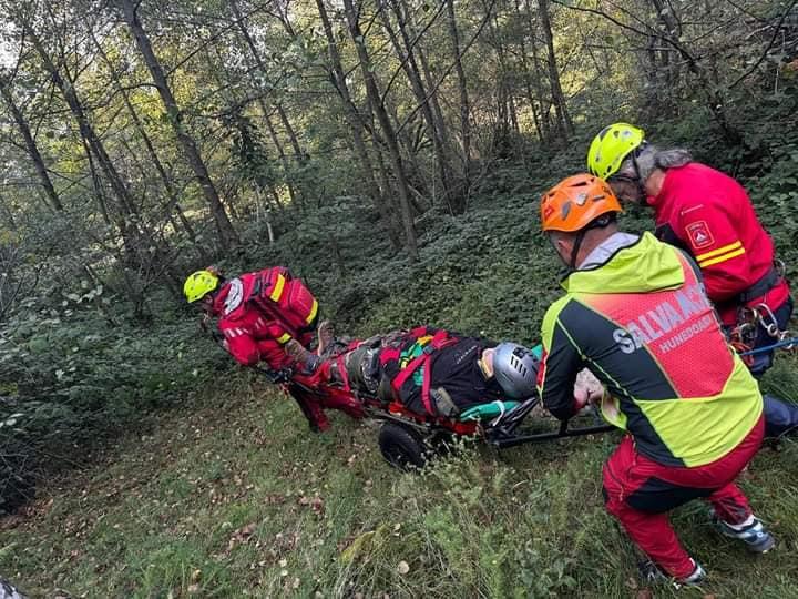 Un parapantist a căzut și a rămas agățat într-un copac