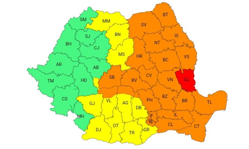 Vine prăpădul: Județul Galați intră sub avertizare Cod Roșu de ploi torențiale 