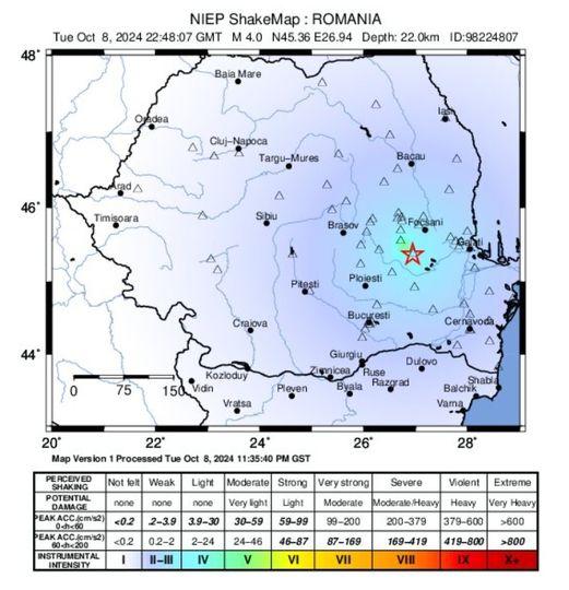 Încă un cutremur de 4 grade în Vrancea