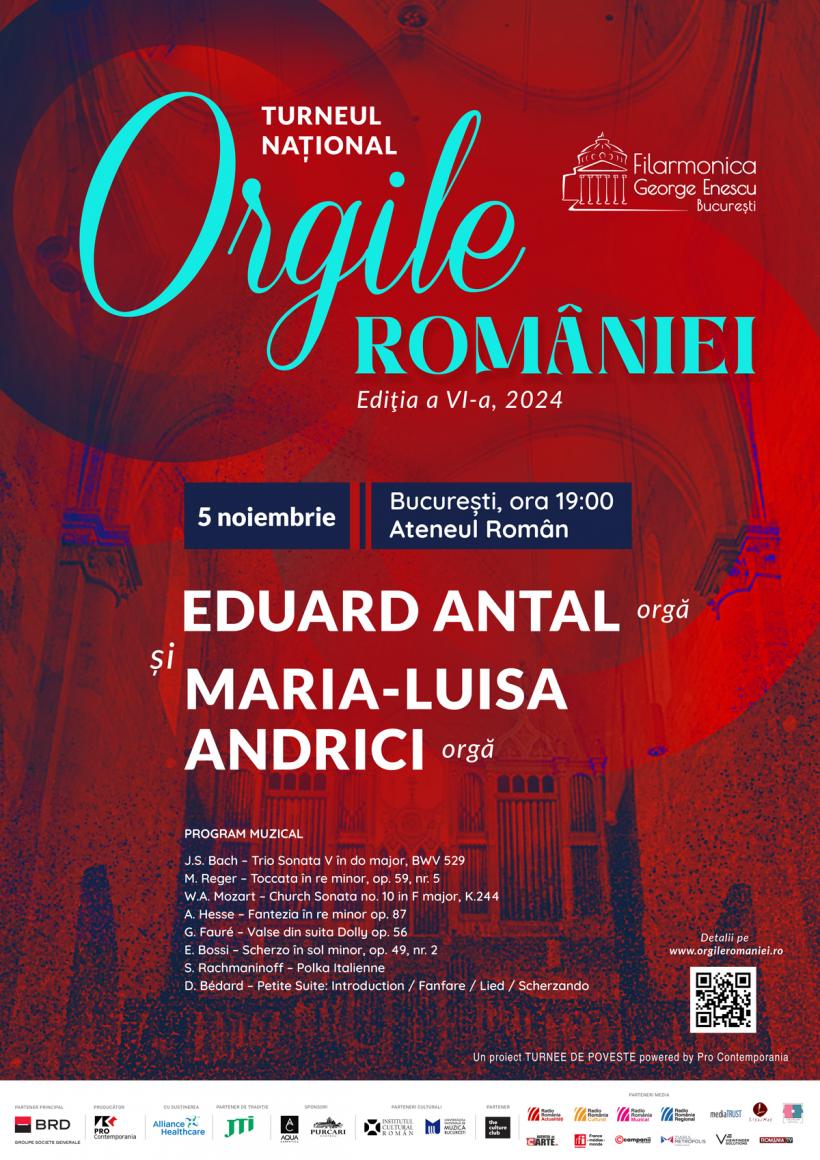 Turneul Național ”Orgile României”, la Ateneul Român, pe 5 noiembrie. Eduard Antal și Maria - Luisa Andrici, concert de orgă la patru mâini