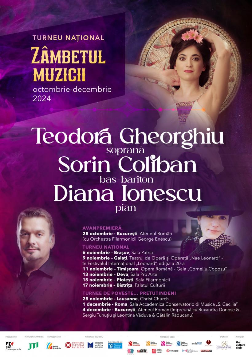 Turneul Naţional „Zâmbetul Muzicii” - soprana Teodora Gheorghiu, bas - baritonul Sorin Coliban şi pianista Diana Ionescu, între 6 şi 18 noiembrie pe scene din România 18924845