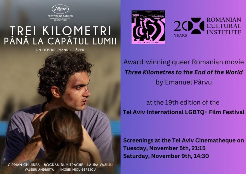 Multipremiatul film „Trei Kilometri până la capătul lumii”, regizat de Emanuel Pârvu, prezentat la ediția 2024 a Festivalului LGBTQ+ TLVFest