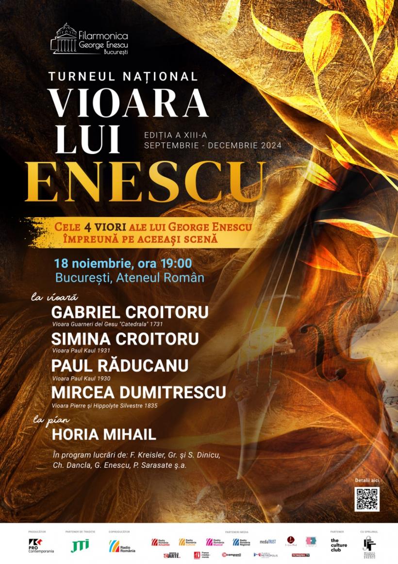 Turneul Național Vioara lui Enescu 2024, la Ateneul Român din București, pe 18 noiembrie. Cele patru viori ale lui George Enescu în recital extraordinar 18927334