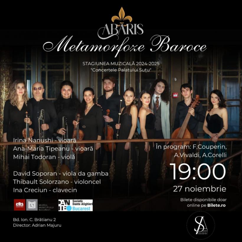 Concert ABARIS: „Metamorfoze baroce”, la Palatul Suțu