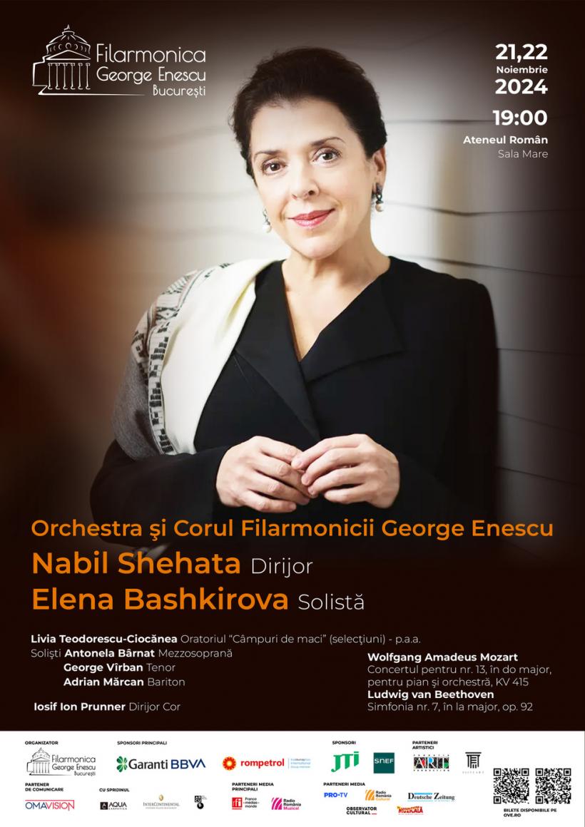 Program intens la Filarmonica George Enescu: Mozart, cu solista Elena Bashkirova la pian, un oratoriu în primă audiție absolută compus de românca Livia Teodorescu-Ciocănea și Simfonia a 7-a de Beethoven 18928745