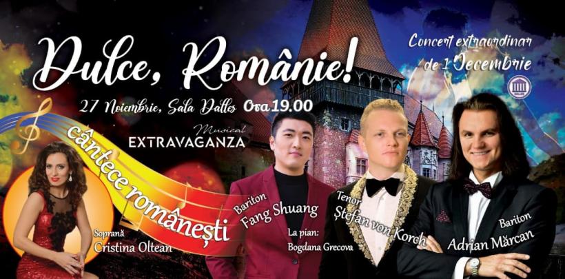 Stele ale muzicii de operă  se alătură tenorului Ştefan von Korch în concertul „Dulce Românie”